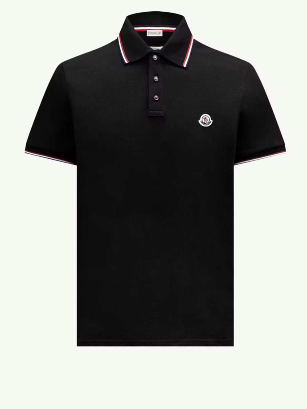 Moncler Black Polo with Tricolor Collar and Sleeve Trim